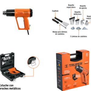 pistola de calor 2000w con 9 accesorios, truper pro